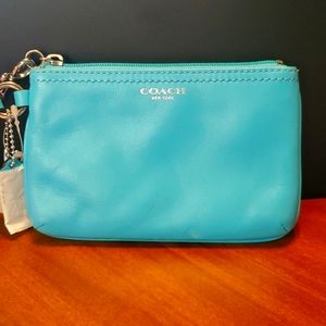 Coach genuine leather wristlet NWT turquoise legacy leather collection